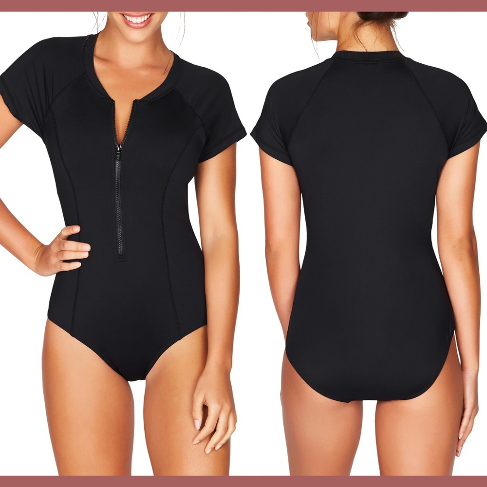 NEW Sea Level Front Zip‎ One-Piece Swimsuit in Black [ 12 US ]